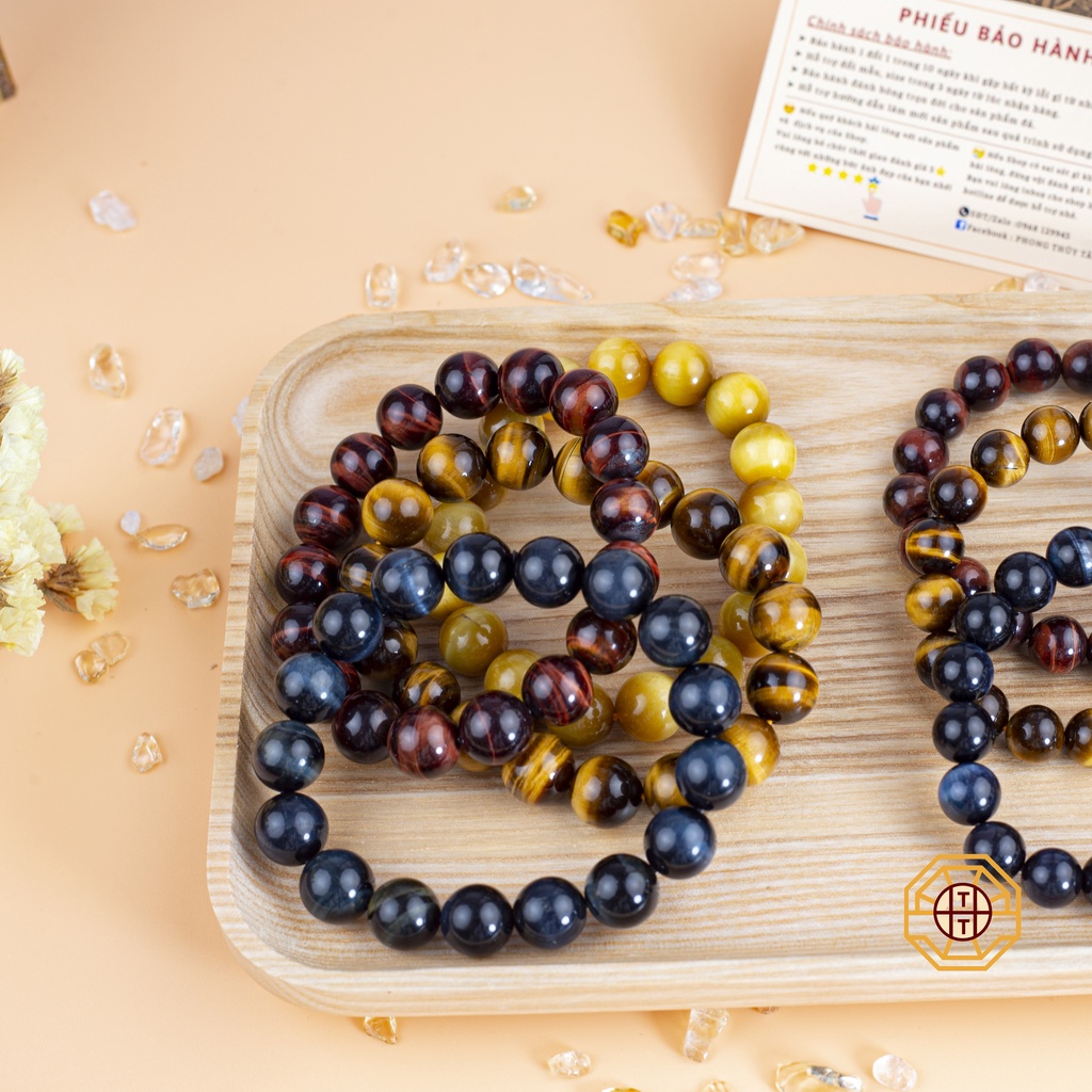 Vòng Tay Phong Thủy Đá Mắtt Hổ Vàng Đỏ Xanh Tự Nhiên nam nữ Mệnh Kim Mộc Thủy Hỏa Thổ - Phong Thủy Tây Tạng