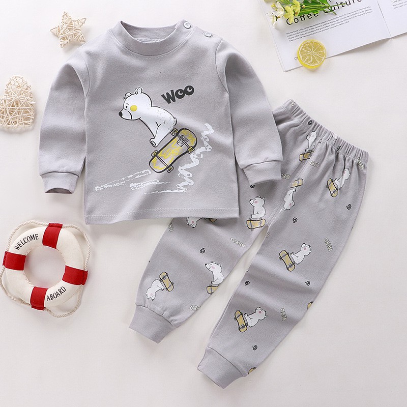 (hàng QC)Bộ thun cotton dài tay hoạt hình B011-xanh Spiderman cho bé từ 6m-5T