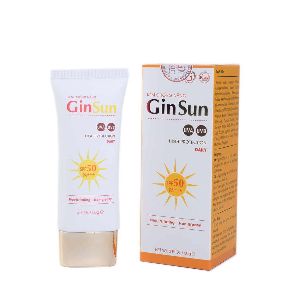 Kem Chống Nắng GINSUN 50G Với SPF50 – Lọc Tia Tử Ngoại, Chống Tia UVB, Bảo Vệ Da Trong Nhiều Giờ.