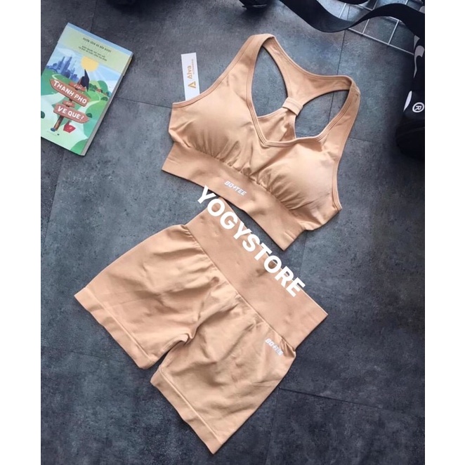 Set tập thể thao Botee Awaken dài Gym Yoga nữ chất vải dệt kim cao cấp, cạp quần cao, logo thêu, chun mông, form ôm eo