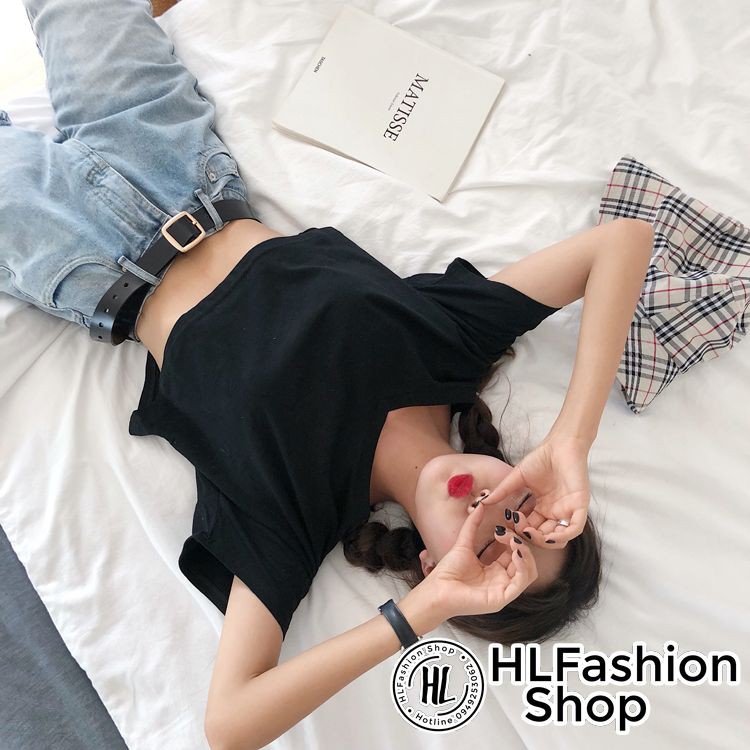 Áo croptop thun trơn nữ cổ tim cực năng động trẻ trung HLFashion