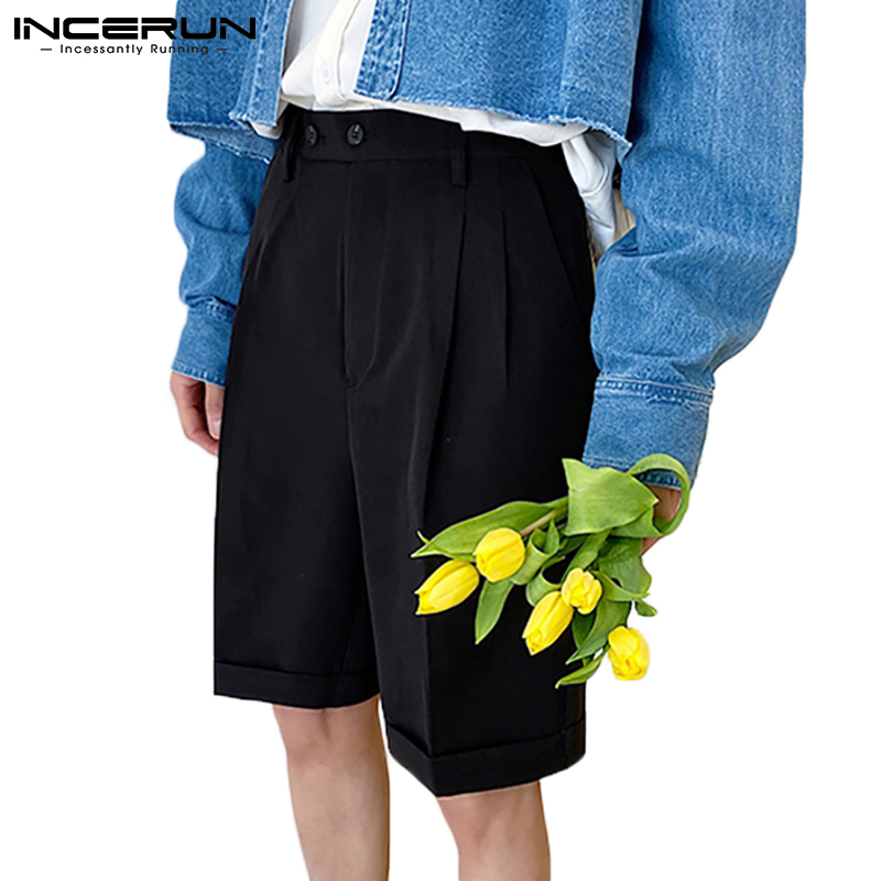 Quần short INCERUN chất liệu mềm phối khóa kéo và nút cài phong cách Hàn thời trang cho nam