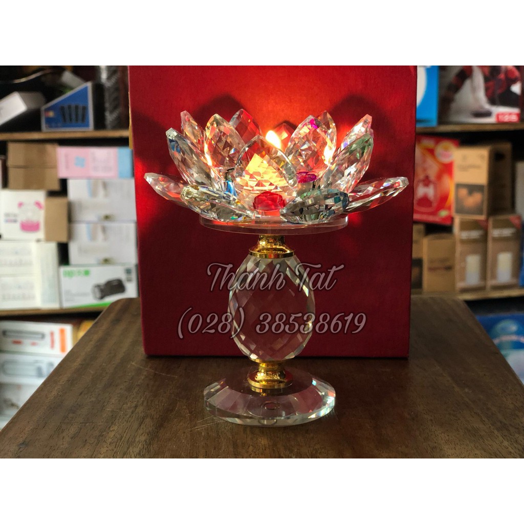 ✨ Đế nến hoa sen pha lê chân cao 16Cm - ( Quy Cách Tính Theo Cái )