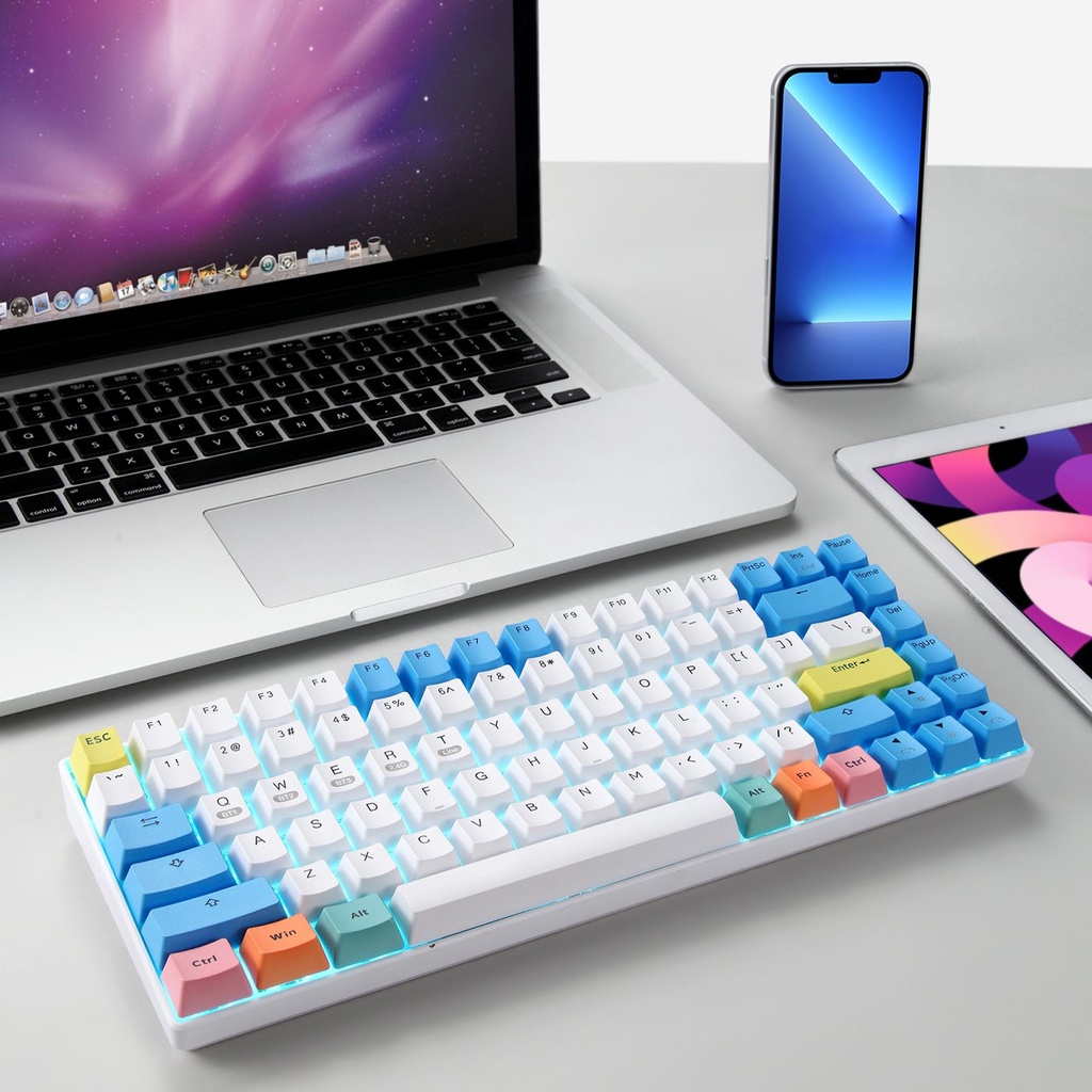 Bàn Phím Cơ Không Dây Bluetooth RF84 Keycap PBT Led RGB Blue Switch Layout 84 Phím Cao cấp Laptop PC Mac Tablet