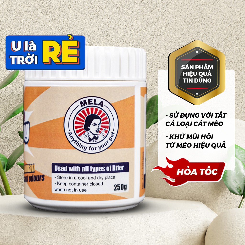 Bột khử mùi phân mèo MELA 250gr - Cách khử mùi cát mèo