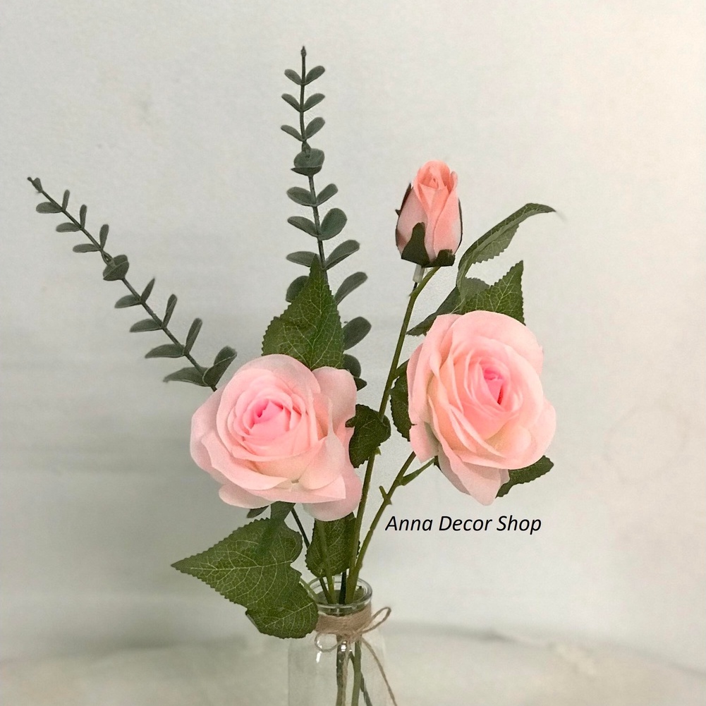 Hoa giả - Hoa Hồng Cao Cấp 1 Cành Dài 65cm 2 Bông hồng to 11cm Và 1 Nụ hoa - Dùng Trang Trí Nhà Cửa Phòng Khách