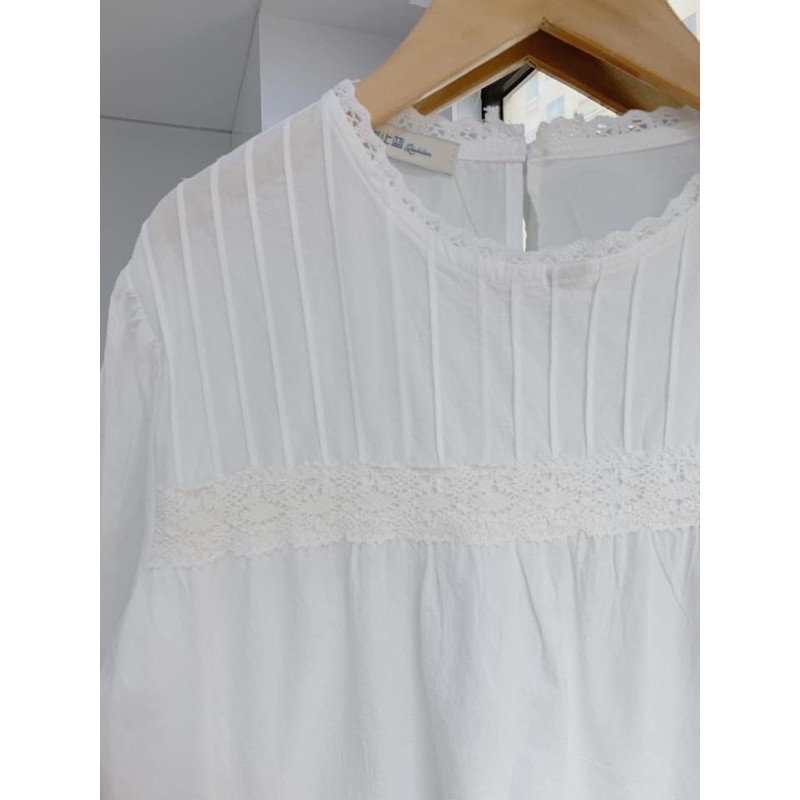 Áo Babydoll trắng ren cổ dáng mới 203 (hình thật/ sẵn)