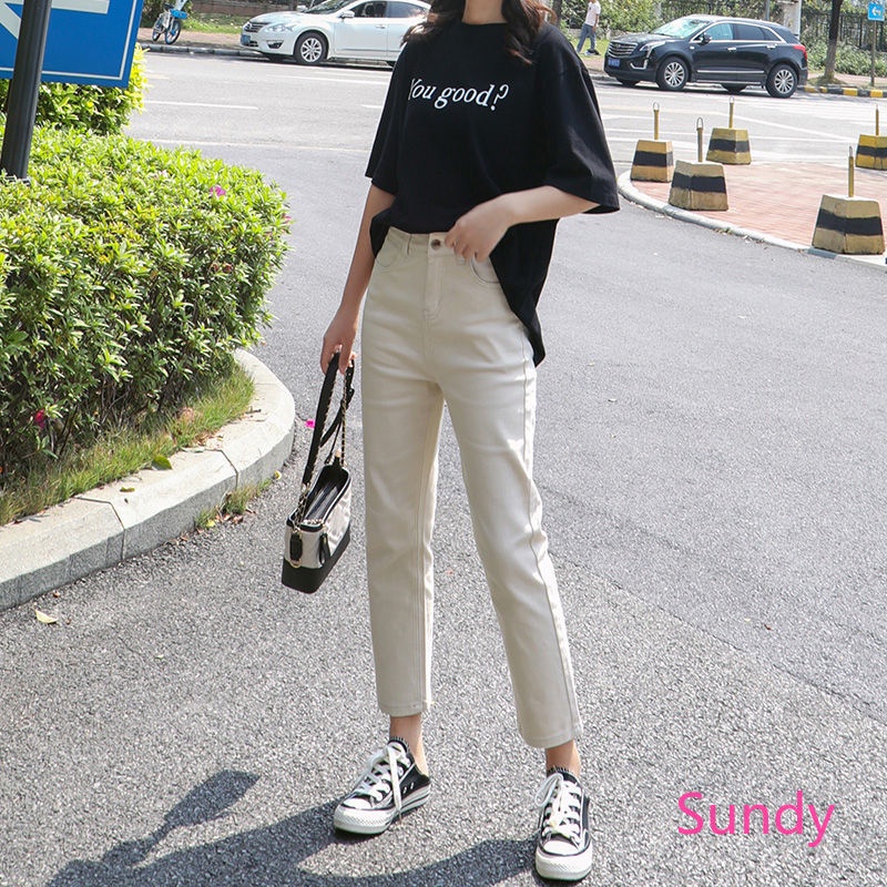 Quần Jean Ống Suông Cạp Cao Size Lớn Phong Cách Hàn Quốc Thời Trang Mùa Thu Cho Bạn Nữ