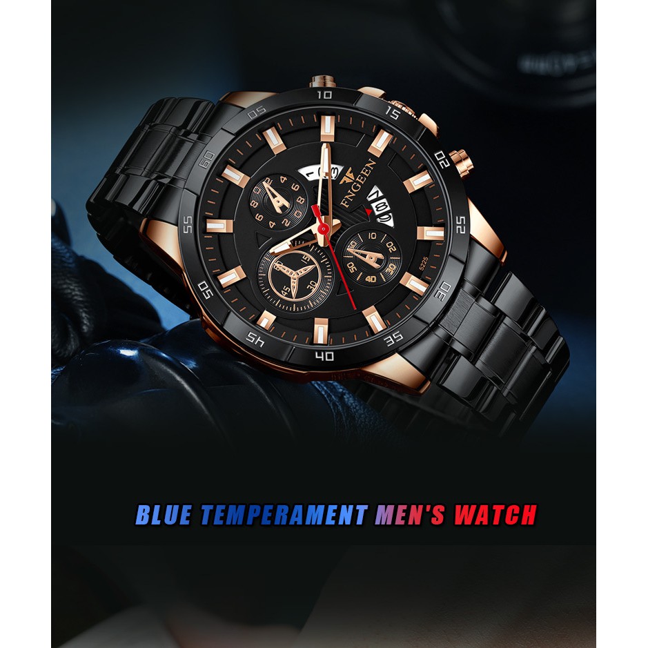 Đồng hồ nam chính hãng, đồng hồ đeo tay nam FNGEEN dây thép, dây kim loại cao cấp, sang trọng, phong cách thể thao