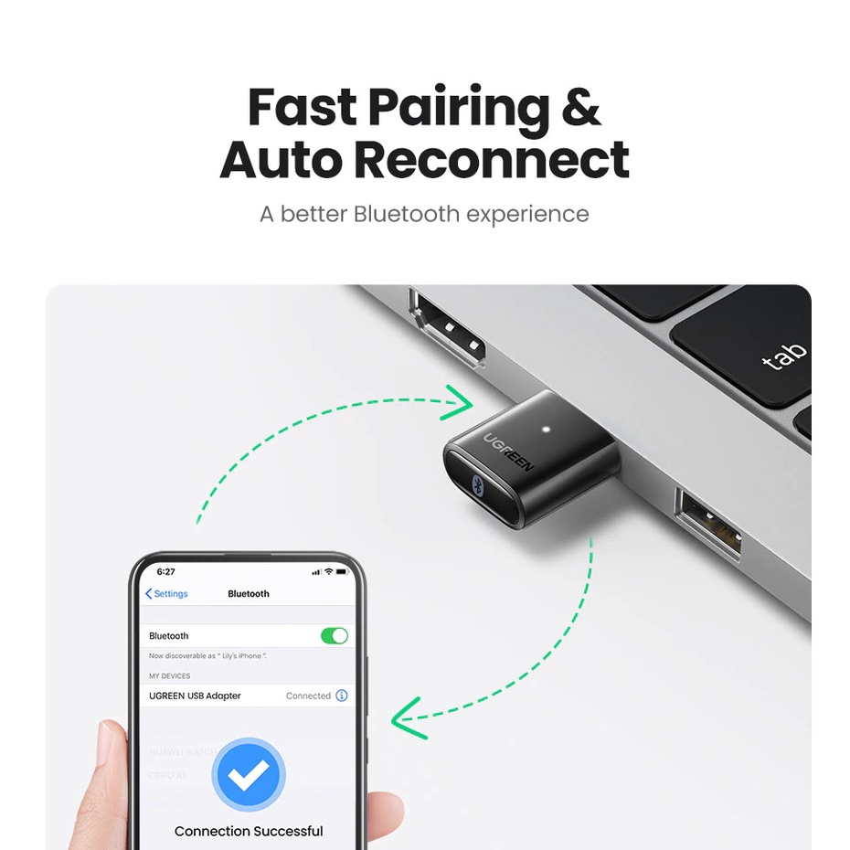 Thiết Bị USB Phát Bluetooth 5.0 Dành Cho Máy Tính Và PC Ugreen CM390 US192 Chính Hãng