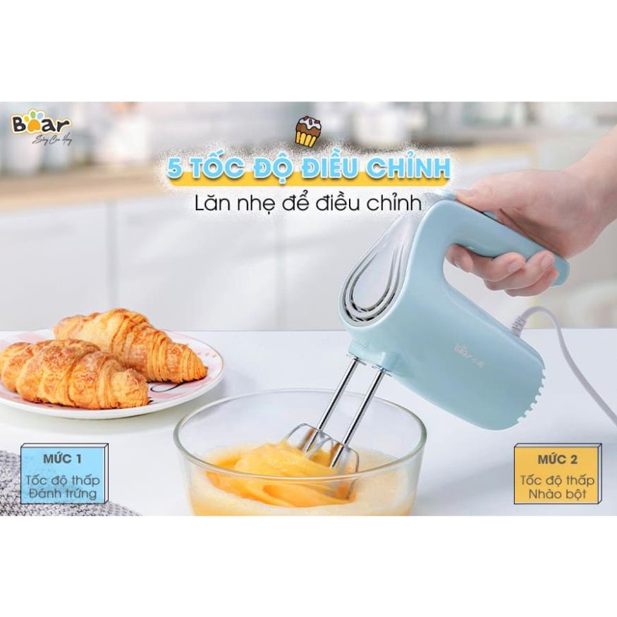 Máy đánh trứng cầm tay mini Bear, Máy đánh kem trứng trộn bột tích hợp 5 chế độ que đánh inox304 Gia dụng Bear Tuli Mart