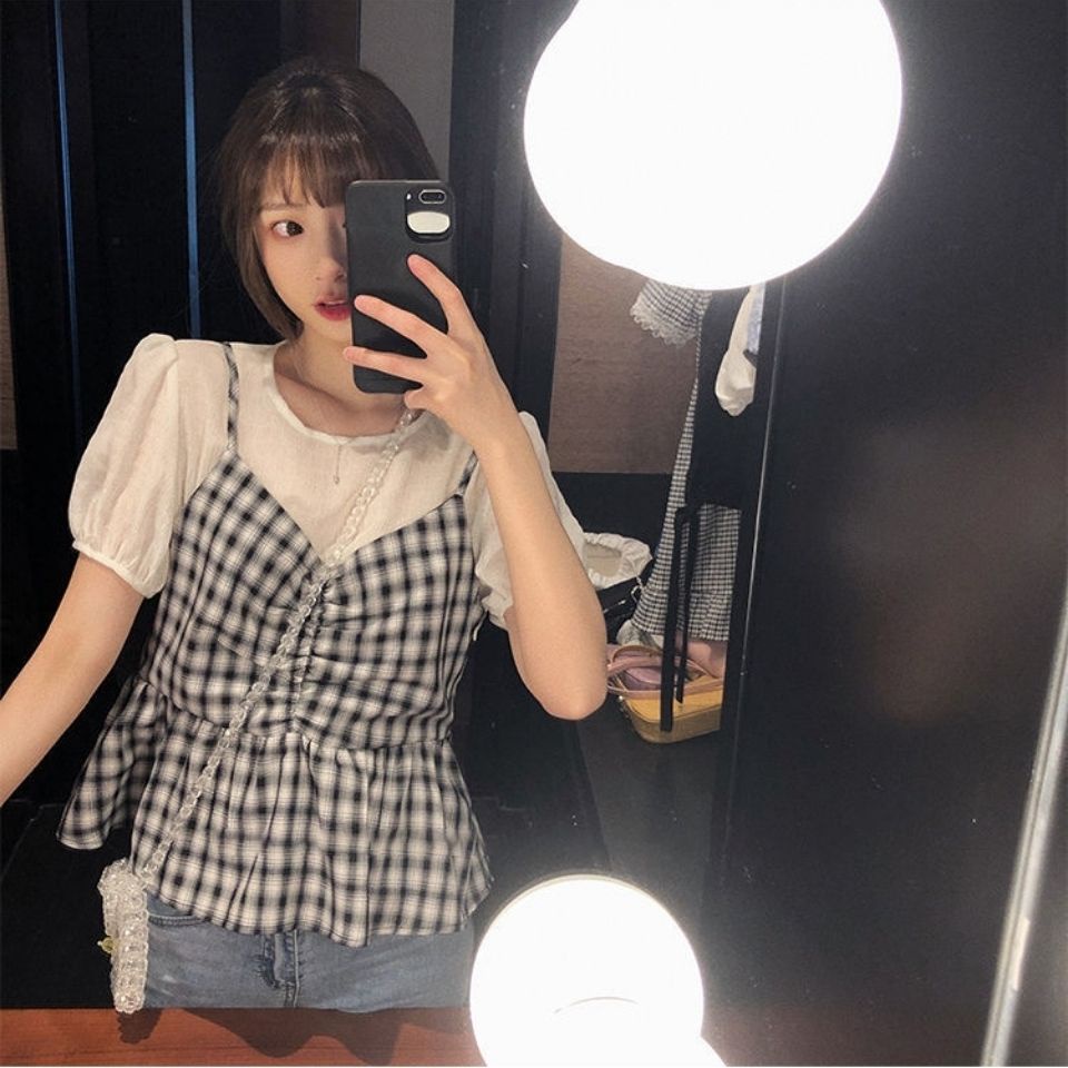 Áo BH tay ngắn họa tiết sọc caro thời trang mùa hè cho nữ