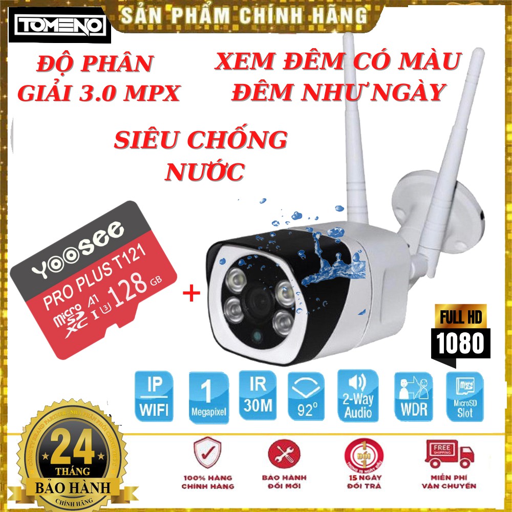 Camera ip WIFI Yoosee S10 - 3.0 Mpx - Ngoài Trời  Xem Đêm Có Màu - Chống Nước - Bảo Hành 24 Tháng 1 ĐỔI 1 TRONG 15 NGÀY