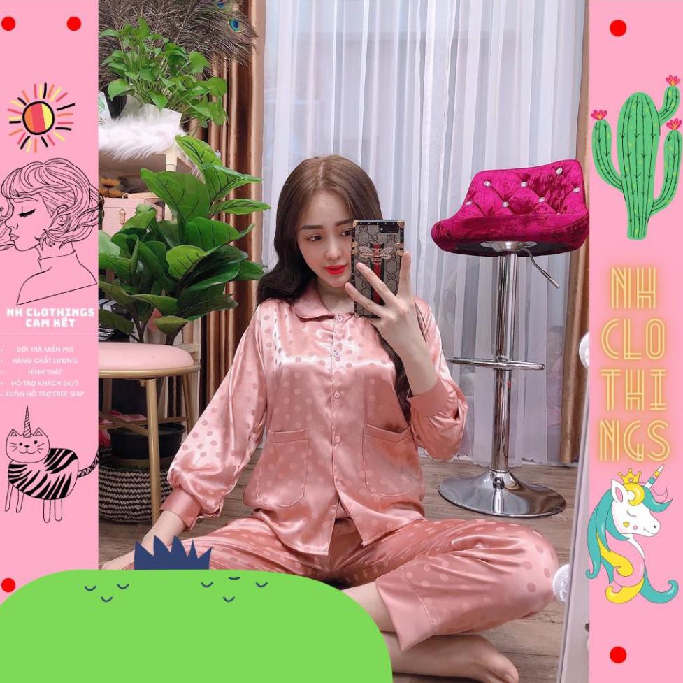 bộ đồ ngủ, đồ bộ pijama lụa nữ mặc nhà gấm cổ sen tay dài quần dài chất liệu gấm lụa cao cấp freeSize NH CLOTHINGS