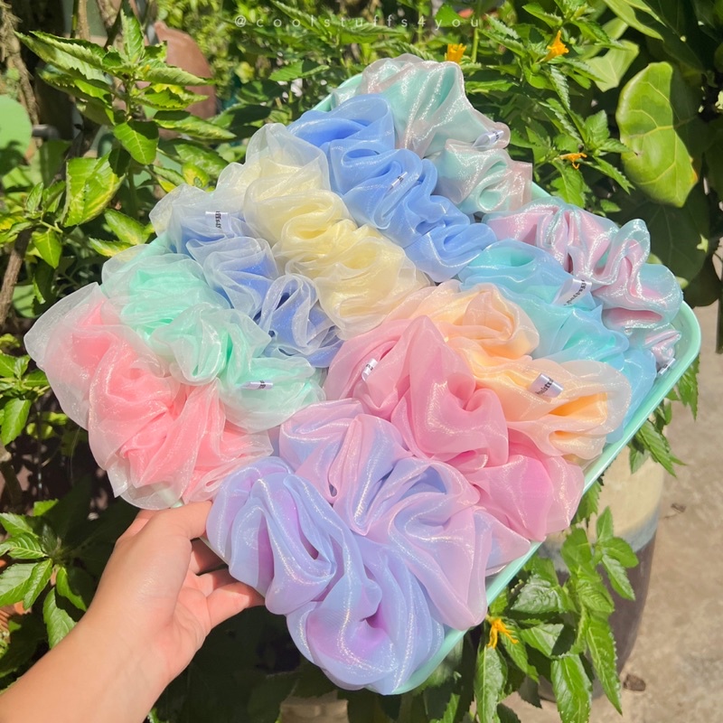 Buộc Tóc Scrunchies Thiết Kế Voan 2 Lớp Vải Phối Màu Bigsize Siêu To