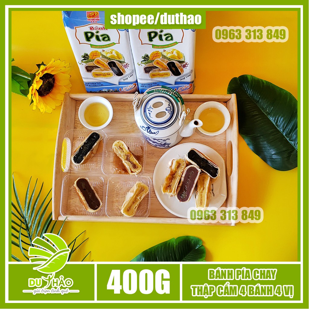 Bánh pía chay thập cẩm 4 bánh 4 vị khác nhau Tân Huê Viên 400g , đậu xanh, đậu đỏ, mè đen, xoài