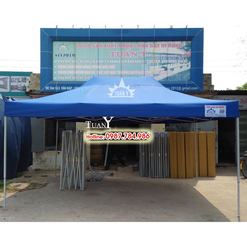 Nhà bạt di động 3mx4.5m bạt XANH TÍM THAN, lều bạt bán hàng đa năng sản xuất tại Việt Nam