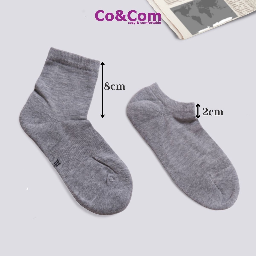 Tất Nam Cotton Len Cao Cấp Co&amp;Com Lót Lông Êm Ái Khử Khuẩn Chống Hôi Chân Màu Ghi Xám