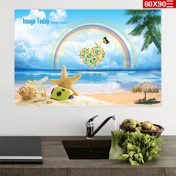 Decal dán bếp tráng nhôm cách nhiệt size lớn - Bãi biển tình yêu
