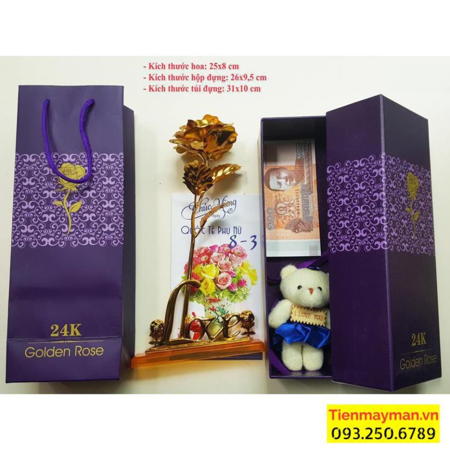 [SALE TUỘT QUẦN] Quà tặng Vip 14/2 8-3 : Combo Hoa Hồng Mạ Vàng 24k sang chảnh 8 món - tặng kèm dây chuyền bạc