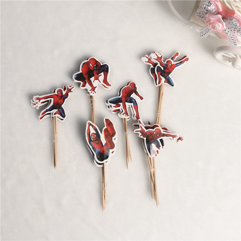 24 Que cắm trang trí bánh sinh nhật gắn hoạt hình người nhện dễ thương