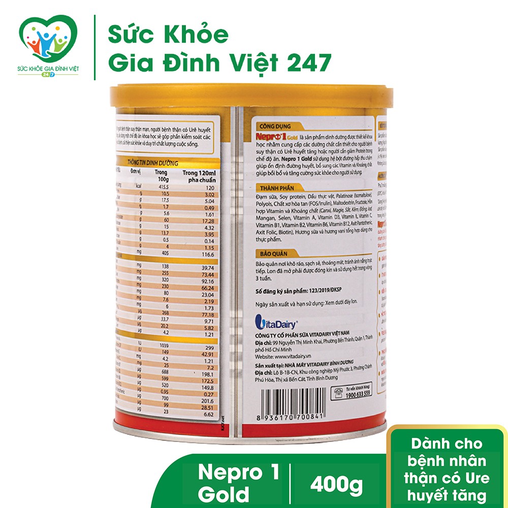 Sữa Nepro 1 gold 400g - Dành cho người bệnh thận có URE huyết tăng | BigBuy360 - bigbuy360.vn