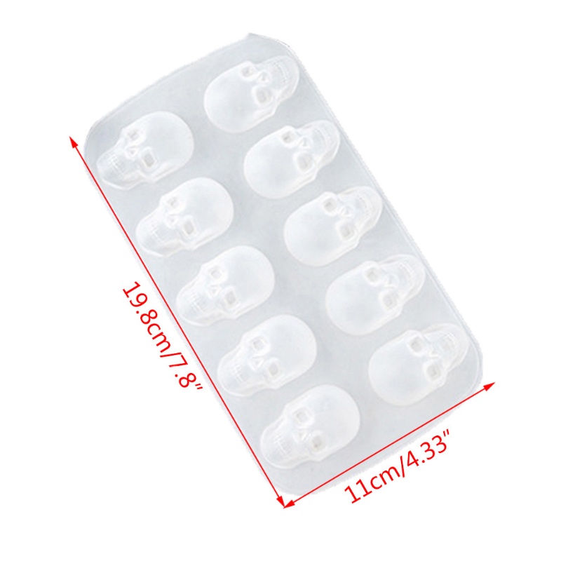 Khuôn silicone 10 ngăn tạo hình đầu lâu 3D độc đáo tiện dụng làm nước đá/ rượu/ cocktail DIY