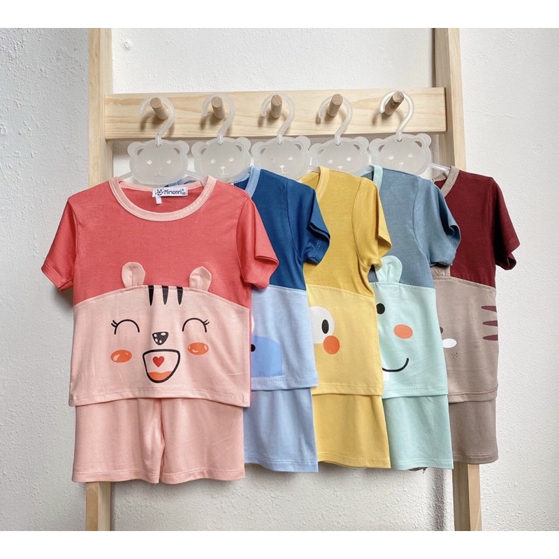 Bộ quần áo cộc tay hoạ tiết Tai Thú Mimonri (chất thun lạnh) cho bé