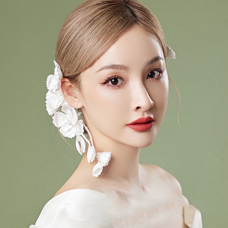 [Aishang Beautiful] Bông tai Satin hình cánh hoa treo bên tai đa năng làm đạo cụ chụp ảnh cưới và trang điểm cho cô dâu