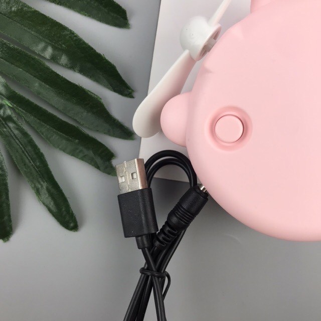 Quạt hình heo mini kèm gương và đèn led 3in1 sạc USB phụ kiện văn phòng giá rẻ