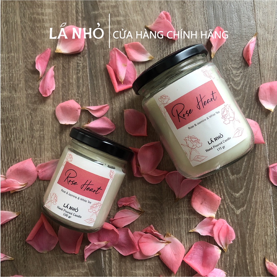 Nến thơm Handmade Candle LÁ NHỎ Rose Heart (Hoa Hồng + Hoa Nhài + Trà Trắng) Quyến rũ Tinh tế