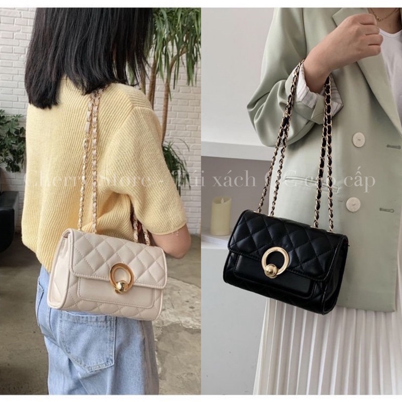 Túi xách nữ đeo chéo kẹp nách đi tiệc đi chơi sang chảnh hàng loại 1 trần ô khóa tròn Lucie Bag CS1102