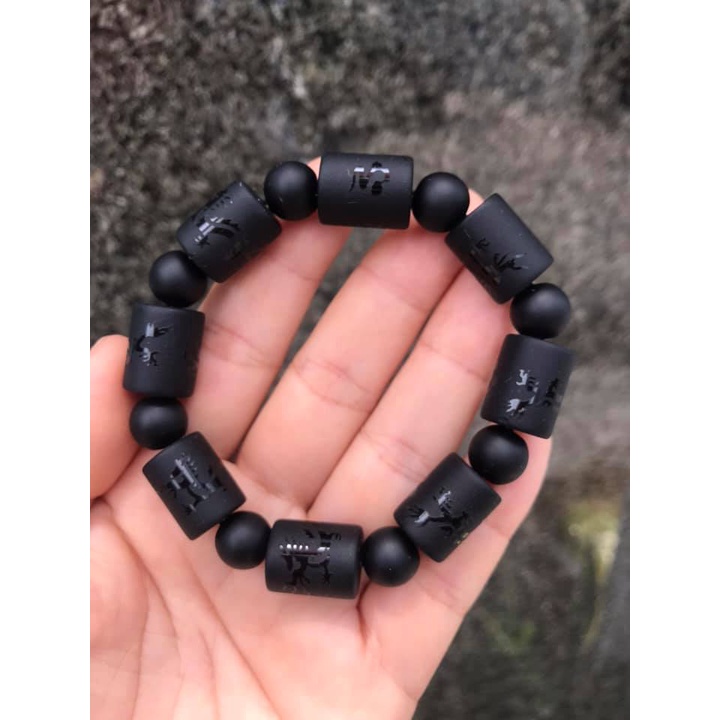 VÒNG TAY TRÚC CHẠM RỒNG ĐÁ NÚI LỬA ĐEN