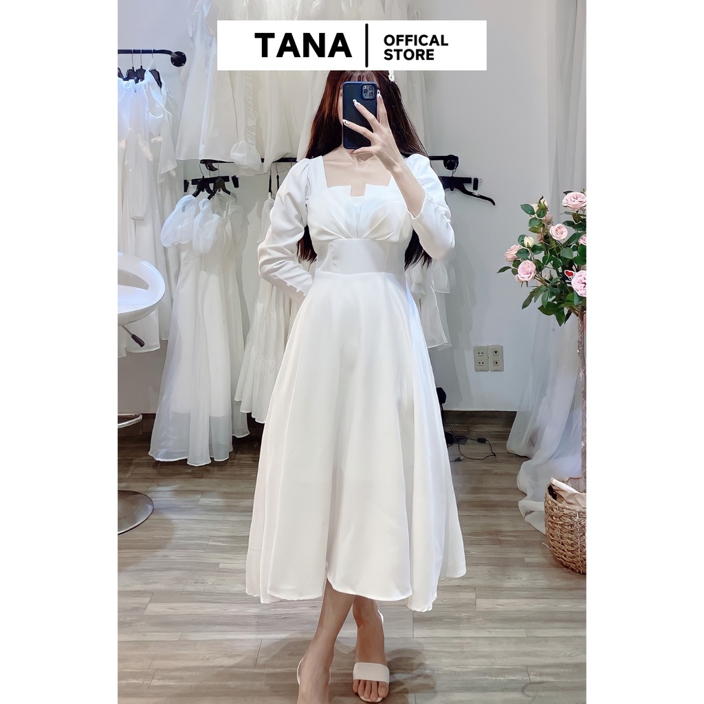 Đầm dự tiệc đầm trắng dáng dài xếp ly ngực tiểu thư TANA D0040