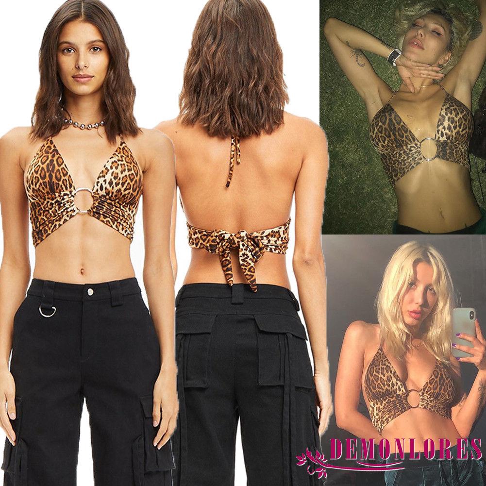 Áo croptop họa tiết da báo thiết kế dây buộc cổ gợi cảm cho nữ | BigBuy360 - bigbuy360.vn