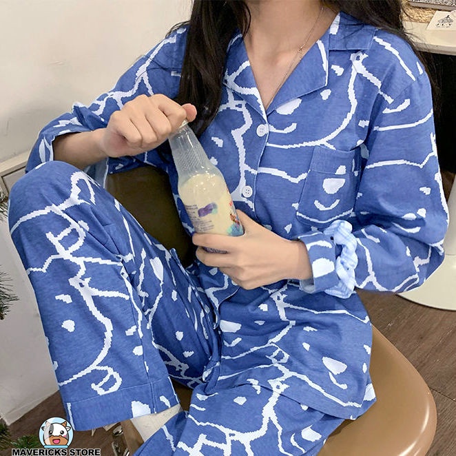 Bộ đồ ngủ họa tiết hoạt hình thời trang mùa thu 2021 cho nữ