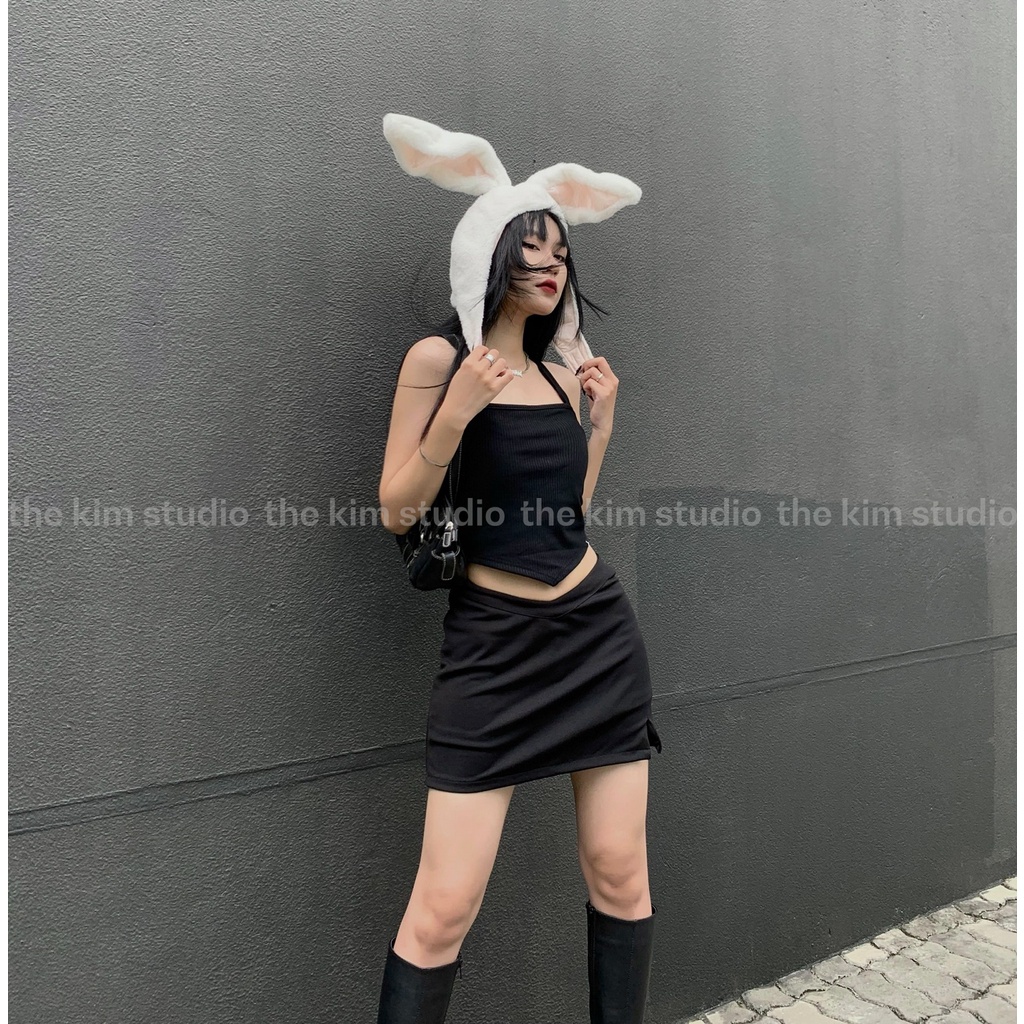 Áo croptop nữ hai dây quai to kiểu áo yếm quây vạt nhọn TheKim , thun tăm croptop 2 dây chéo lưng A150