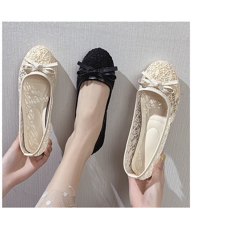 Giày Búp Bê Vải Phối Lưới Thoáng Khí Thời Trang Xuân Hè Cho Phụ Nữ Mang Thai Size 41 42 43