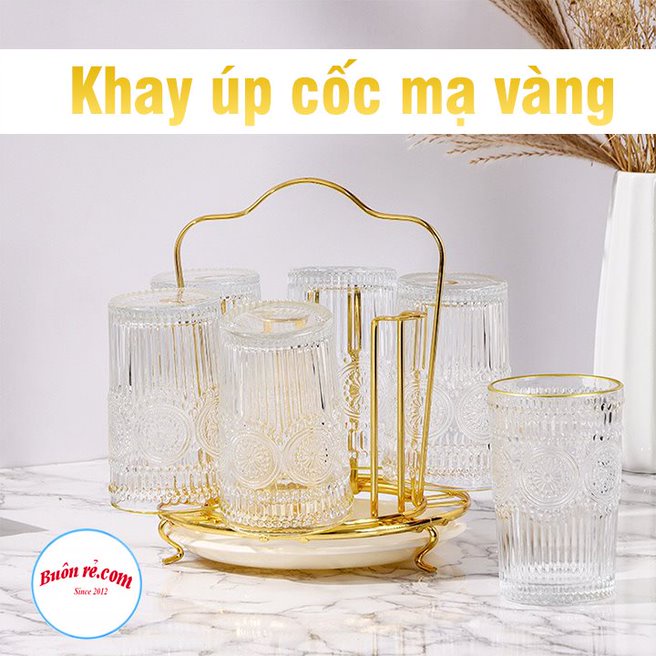 Khay úp cốc mạ vàng kèm khay hứng thiết kế hiện đại, chắc chắn-Giá úp cốc tiện lợi, dễ vệ sinh -Buôn Rẻ 01518