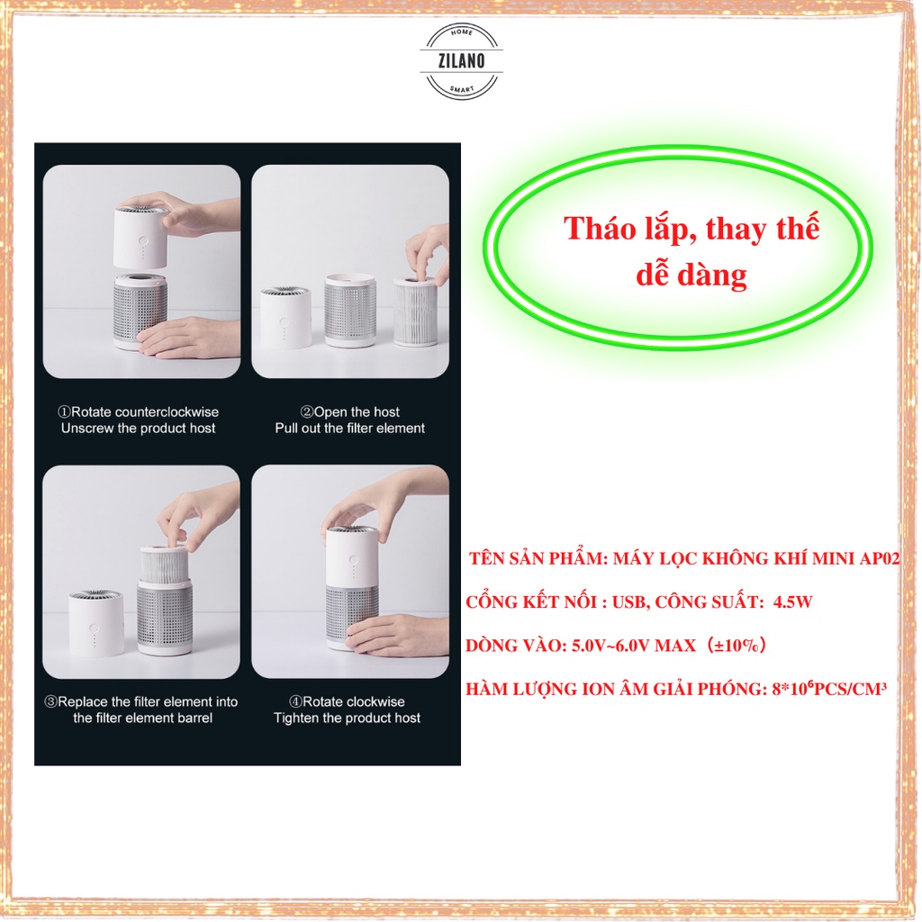 Máy lọc không khí ô tô mini khử mùi không khí đẹp - ZILANO AP02 – Bảo hành 6 tháng | BigBuy360 - bigbuy360.vn