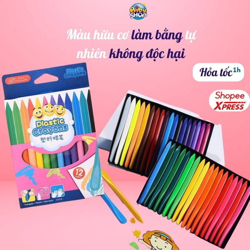 Màu hữu cơ sáp 12 màu và 24 tập cho cho bé sáng tạo và học tập hơn, set tập tô hữu cơ vẽ nét