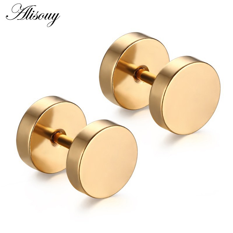 Set 2 Khuyên Tai Tròn Đen Bằng Thép Không Gỉ 6-12mm Cá Tính Cho Nam