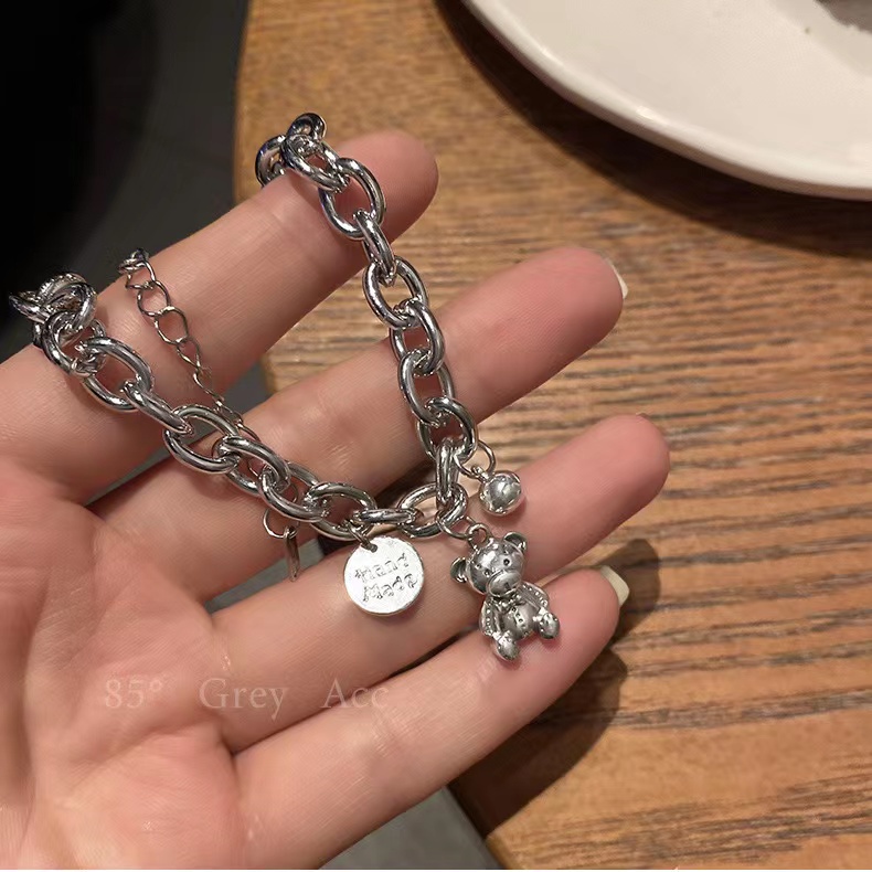 Vòng Tay Thép Titan Không Phai Màu Hình Gấu Tròn Thương Hiệu Thời Trang Ins Cá Tính Cho Học Sinh