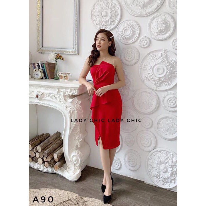 ☘️ Đầm Body Cúp Ngực Phối Lưới Siêu Siêu Hot Chất Umi Free Size Đỏ Đô & Đen ☘️