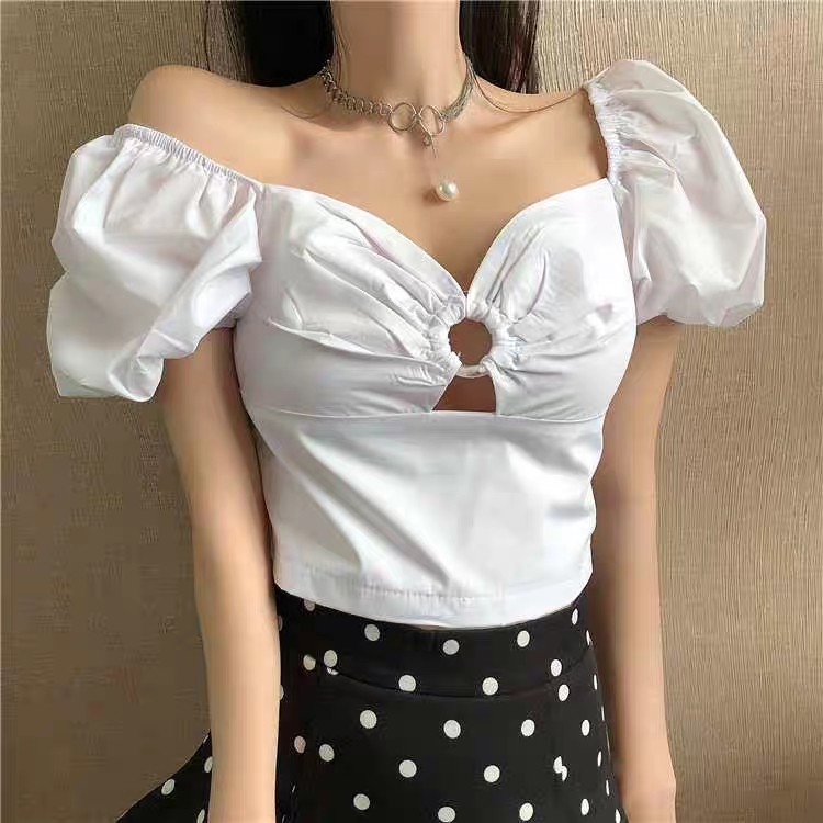 ÁO CROPTOP CHUN TAY LƯNG ĐEN TRẮNG HOT