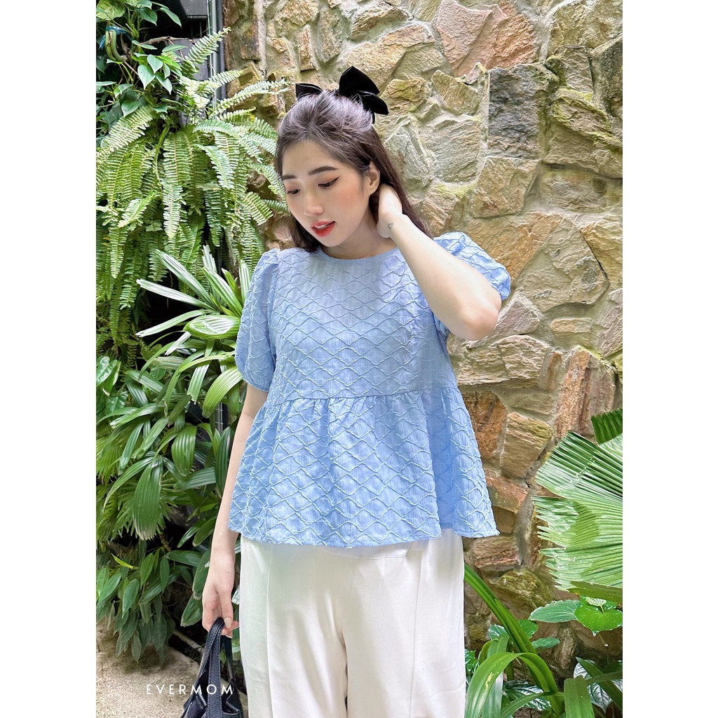 EVERMOM | Áo babydoll tay phồng voan ô