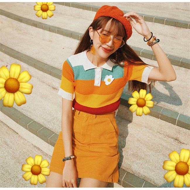 ORDER_áo polo len Cecilia Boey Tống Nghiên Phi sticker hoa ulzzang style | BigBuy360 - bigbuy360.vn