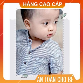 [HÀNG CAO CẤP HRNEE] Quần áo trẻ em không đường may - Thiếu gia - Áo cổ trụ kẻ xanh