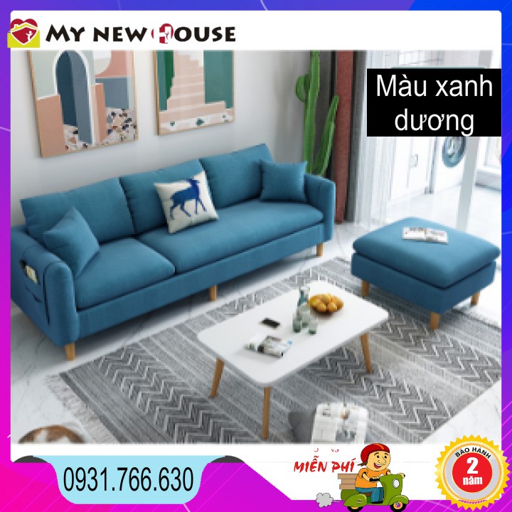 Sofa góc đa năng, Sofa góc L, Sofa góc khung gỗ bọc vải lanh cao cấp màu xanh