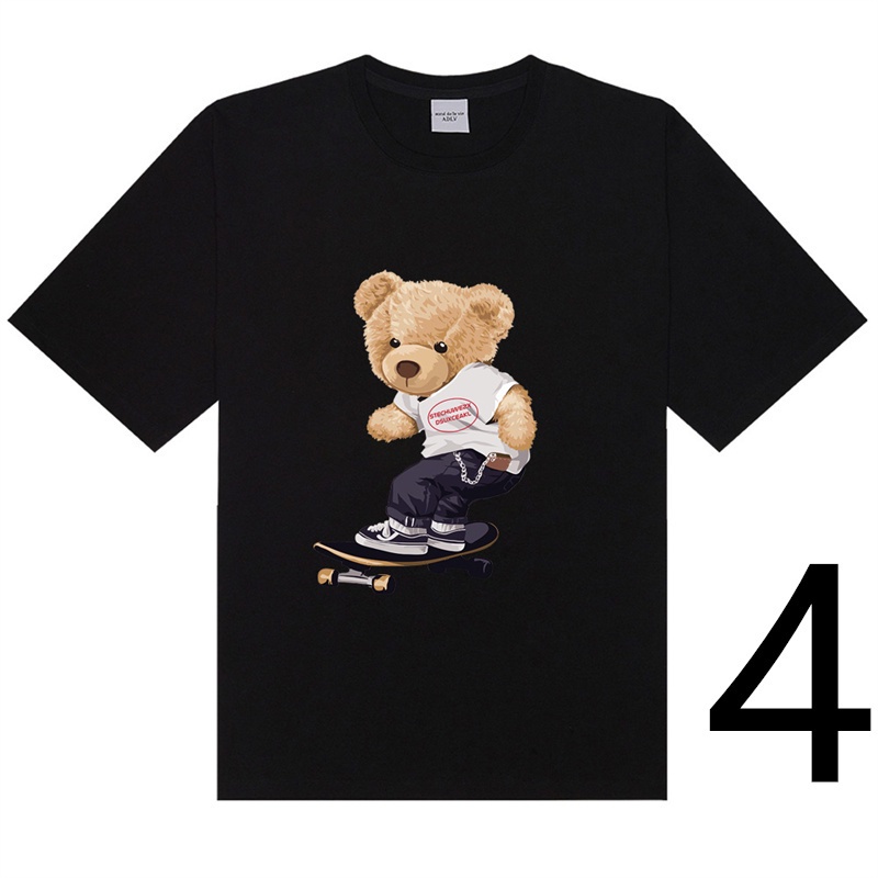 ADLV Áo Thun Cotton Tay Ngắn In Hình Gấu Cổ Điển 7 Màu Thời Trang Cho Nam Nữ